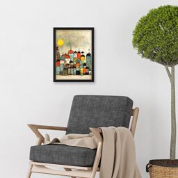Artery8 Mid Day Sun Town Skyline Artwork Framed Wall Art Print A4 in Black - thumbnail 2
