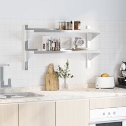 Berkfield Home 2-Tier Wall Shelf 100x30x60 cm Silver Stainless Steel - Size: 100 x 30 x 60 cm - thumbnail 3