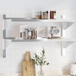 Berkfield Home 2-Tier Wall Shelf 100x30x60 cm Silver Stainless Steel - Size: 100 x 30 x 60 cm