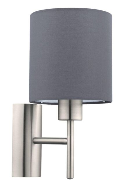 Eglo Pasteri Satin Nickel Metal & Fabric Wall Light in Dark Grey - image 1