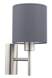 Eglo Pasteri Satin Nickel Metal & Fabric Wall Light in Dark Grey - thumbnail 1