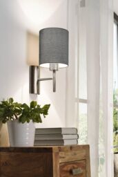 Eglo Pasteri Satin Nickel Metal & Fabric Wall Light in Dark Grey - thumbnail 2