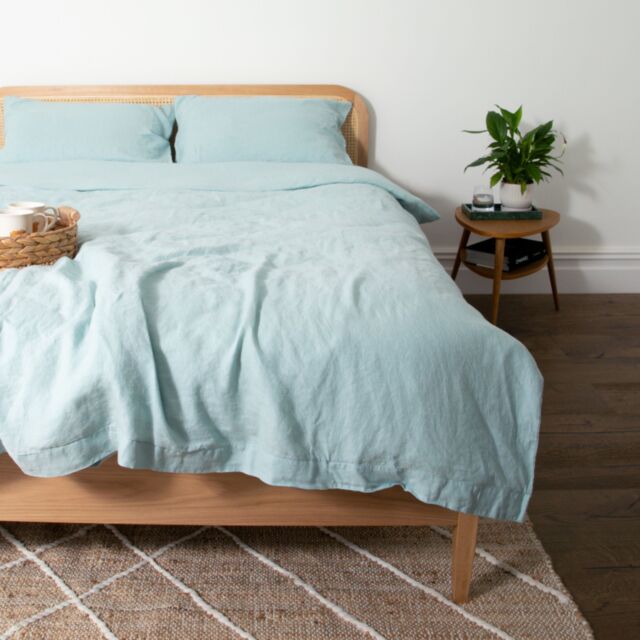 Native Natural Aqua Super King 100% Linen Duvet Cover (260x220cm) in Blue - image 1