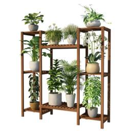 NESTLUNE Heavy Duty Wood Planter Stand Herbs Holder Flower Display Shelf in Brown - Size: 100 cm x 15 cm - thumbnail 3