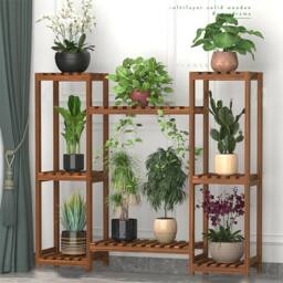 NESTLUNE Heavy Duty Wood Planter Stand Herbs Holder Flower Display Shelf in Brown - Size: 100 cm x 15 cm - thumbnail 4