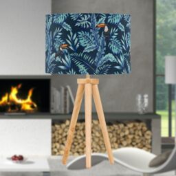 First Choice Lighting Set of 2 Light Oak Table Lamp Bedside Lights with Toucan Velvet Shades in Brown - thumbnail 6