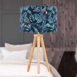 First Choice Lighting Set of 2 Light Oak Table Lamp Bedside Lights with Toucan Velvet Shades in Brown - thumbnail 4