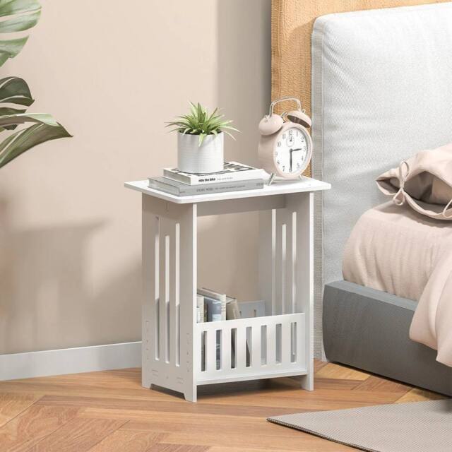 KORVIXA Slim Coffee Side Table Newspaper Magazine Shelf in White - Size: 900mm - image 1
