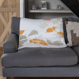 Benjamin Tate Design Orange & Grey Autumn Leaves Blanket in Natural - Size: 120 cm x 150 cm - thumbnail 2