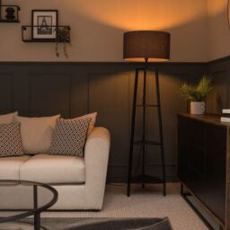 ValueLights Hiru Black 3 Tier Wooden Shelf Floor Lamp with Large Drum Shade in Charcoal - thumbnail 2