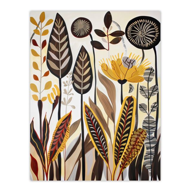 "Artery8 Rustic Abstract Wildflowers Painting Folk Art Wall Art Print in Brown - Size: W12"" x H16""" - image 1