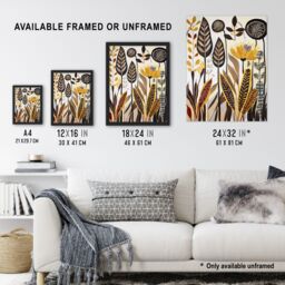 "Artery8 Rustic Abstract Wildflowers Painting Folk Art Wall Art Print in Brown - Size: W12"" x H16""" - thumbnail 3