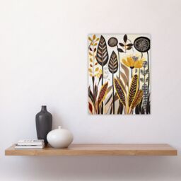 "Artery8 Rustic Abstract Wildflowers Painting Folk Art Wall Art Print in Brown - Size: W12"" x H16""" - thumbnail 4