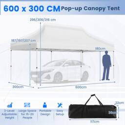 Costway 3M x 6M Pop-up Canopy Tent Folding Instant Sun Shelter w/ Carrying Bag in White - thumbnail 3