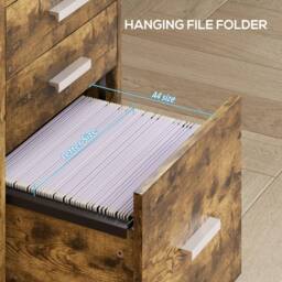 HOMCOM Mobile Filing Cabinet, Lockable File Cabinet with 2 keys Rustic Brown - thumbnail 5