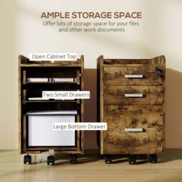 HOMCOM Mobile Filing Cabinet, Lockable File Cabinet with 2 keys Rustic Brown - thumbnail 4