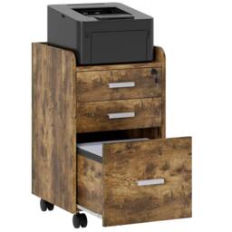 HOMCOM Mobile Filing Cabinet, Lockable File Cabinet with 2 keys Rustic Brown - thumbnail 2