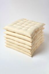 Homescapes 6 Pack Seat Pads Luxury 100% Cotton Indoor Outdoor Garden Cushion, 40cm in Cream - Size: 40 cm x 40 cm - thumbnail 1