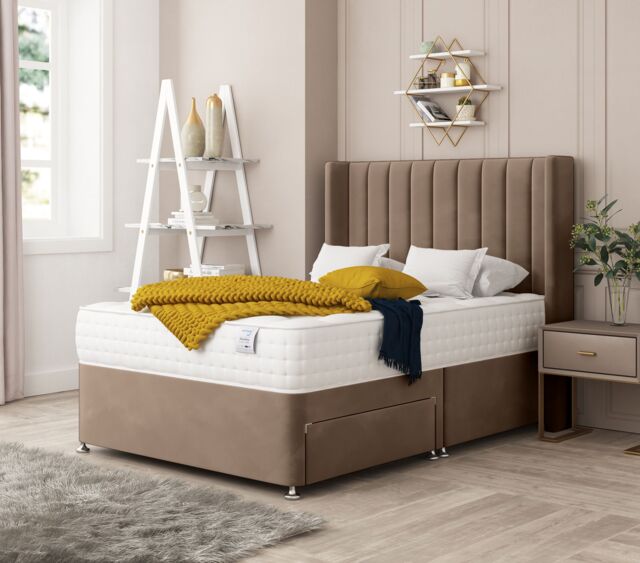 Bed Choices Regent Bed Set No drawer - Includes Mattress & Headboard - Plush Velvet in Brown - Size: Super King - image 1