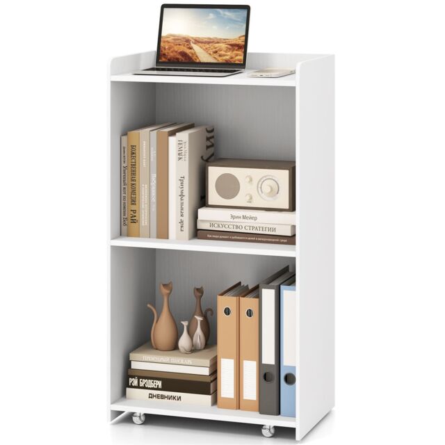 Costway Rolling Lectern Stand 105 cm Presentation Podium w/2 Shelves-White in White - image 1