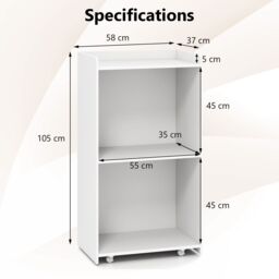 Costway Rolling Lectern Stand 105 cm Presentation Podium w/2 Shelves-White in White - thumbnail 2