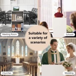 Costway Rolling Lectern Stand 105 cm Presentation Podium w/2 Shelves-White in White - thumbnail 3