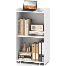Costway Rolling Lectern Stand 105 cm Presentation Podium w/2 Shelves-White in White - thumbnail 1