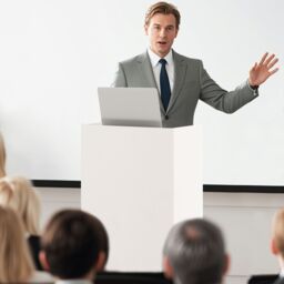 Costway Rolling Lectern Stand 105 cm Presentation Podium w/2 Shelves-White in White - thumbnail 4