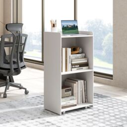 Costway Rolling Lectern Stand 105 cm Presentation Podium w/2 Shelves-White in White - thumbnail 5