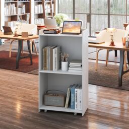 Costway Rolling Lectern Stand 105 cm Presentation Podium w/2 Shelves-White in White - thumbnail 6