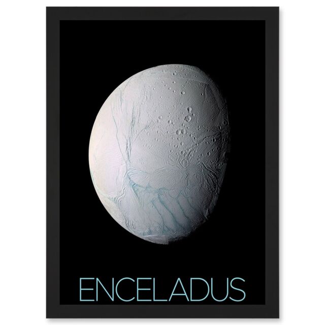 Artery8 NASA Our Solar System Enceladus Saturn's Moon Ice Oceans Artwork Framed Wall Art Print A4 in Black - image 1
