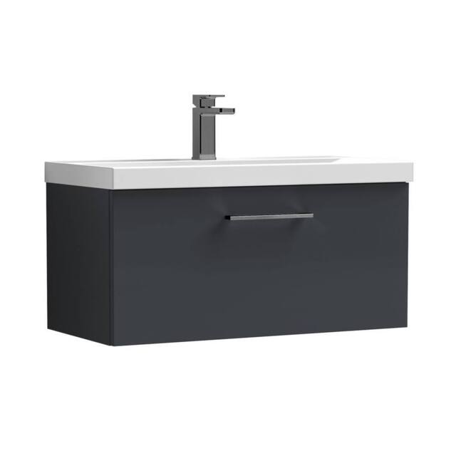 Balterley 800mm Wall Hung 1 Drawer Vanity Basin Unit, Dark Grey, Pewter Handle in Grey - image 1