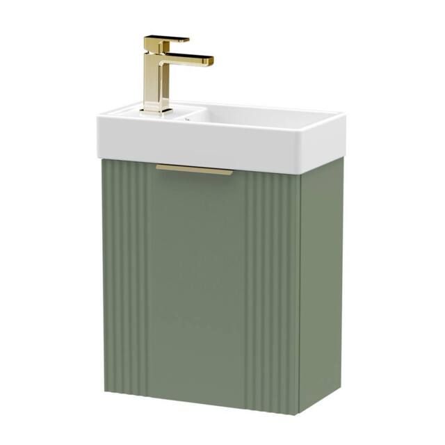 Balterley Green 400mm Wall Hung Vanity Unit with Brushed Brass Handle - image 1