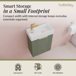 Balterley Green 400mm Wall Hung Vanity Unit with Brushed Brass Handle - thumbnail 4