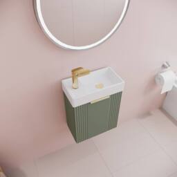 Balterley Green 400mm Wall Hung Vanity Unit with Brushed Brass Handle - thumbnail 3