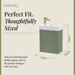 Balterley Green 400mm Wall Hung Vanity Unit with Brushed Brass Handle - thumbnail 5