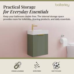 Balterley Green 400mm Wall Hung Vanity Unit with Brushed Brass Handle - thumbnail 2