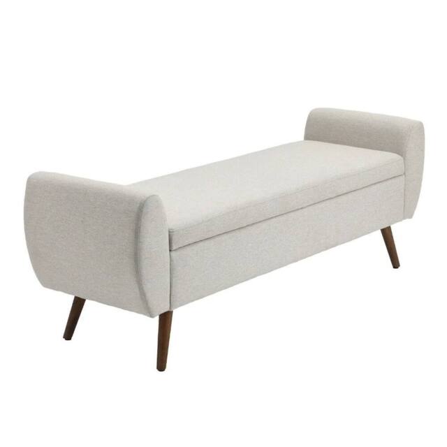 KORVIXA Beige Teddy Velvet Upholstered Pouffe Storage Bench - Size: 100 cm x 100 cm - image 1