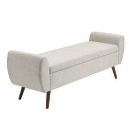 KORVIXA Beige Teddy Velvet Upholstered Pouffe Storage Bench - Size: 100 cm x 100 cm - thumbnail 1