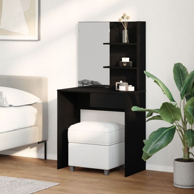 Berkfield Home Black Oak Dressing Table with Mirror - 74.5 x 40 x 141 cm - image 1