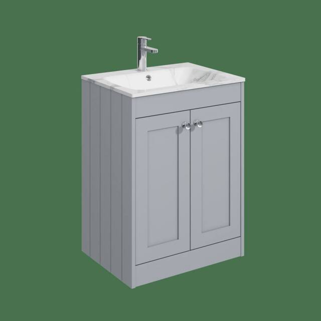 Balterley 600mm Floor Standing 2 Door Unit, Stone Basin 1 Tap Hole - Satin Grey - image 1