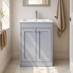 Balterley 600mm Floor Standing 2 Door Unit, Stone Basin 1 Tap Hole - Satin Grey - thumbnail 6
