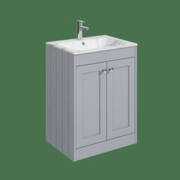 Balterley 600mm Floor Standing 2 Door Unit, Stone Basin 1 Tap Hole - Satin Grey