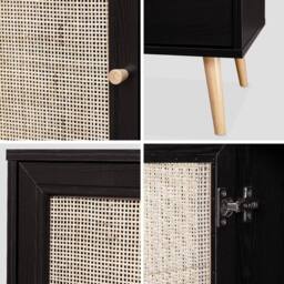 sweeek 80cm scandi-style storage cabinet with wooden & cane rattan in Black - thumbnail 7