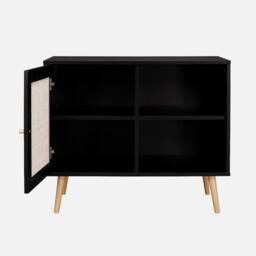 sweeek 80cm scandi-style storage cabinet with wooden & cane rattan in Black - thumbnail 3