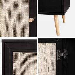 sweeek 80cm scandi-style storage cabinet with wooden & cane rattan in Black - thumbnail 4