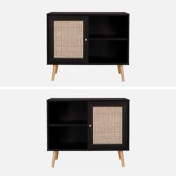 sweeek 80cm scandi-style storage cabinet with wooden & cane rattan in Black - thumbnail 2