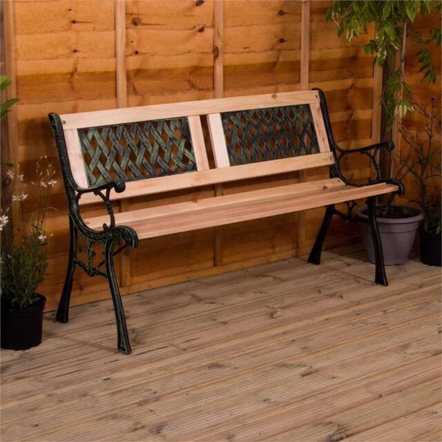 Kelvenix 3 Seater Wooden Garden Bench Twin Cross, Solid Pine Outdoor Patio Seat in Brown - image 1