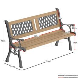Kelvenix 3 Seater Wooden Garden Bench Twin Cross, Solid Pine Outdoor Patio Seat in Brown - thumbnail 2