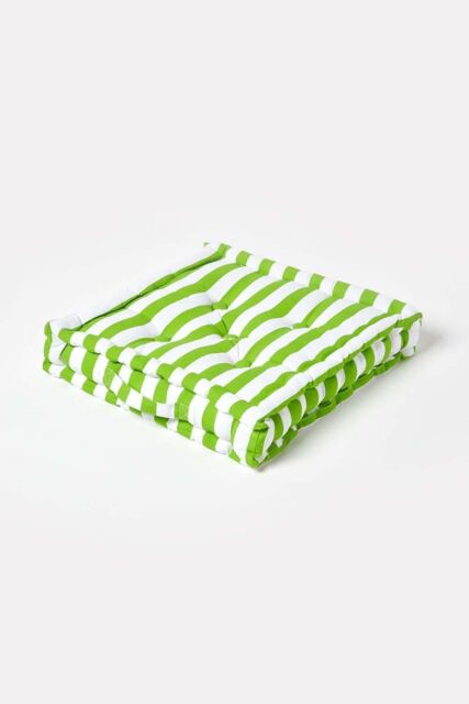 Homescapes Cotton Thick Stripe Floor Cushion in Green - Size: 50 cm x 50 cm - image 1